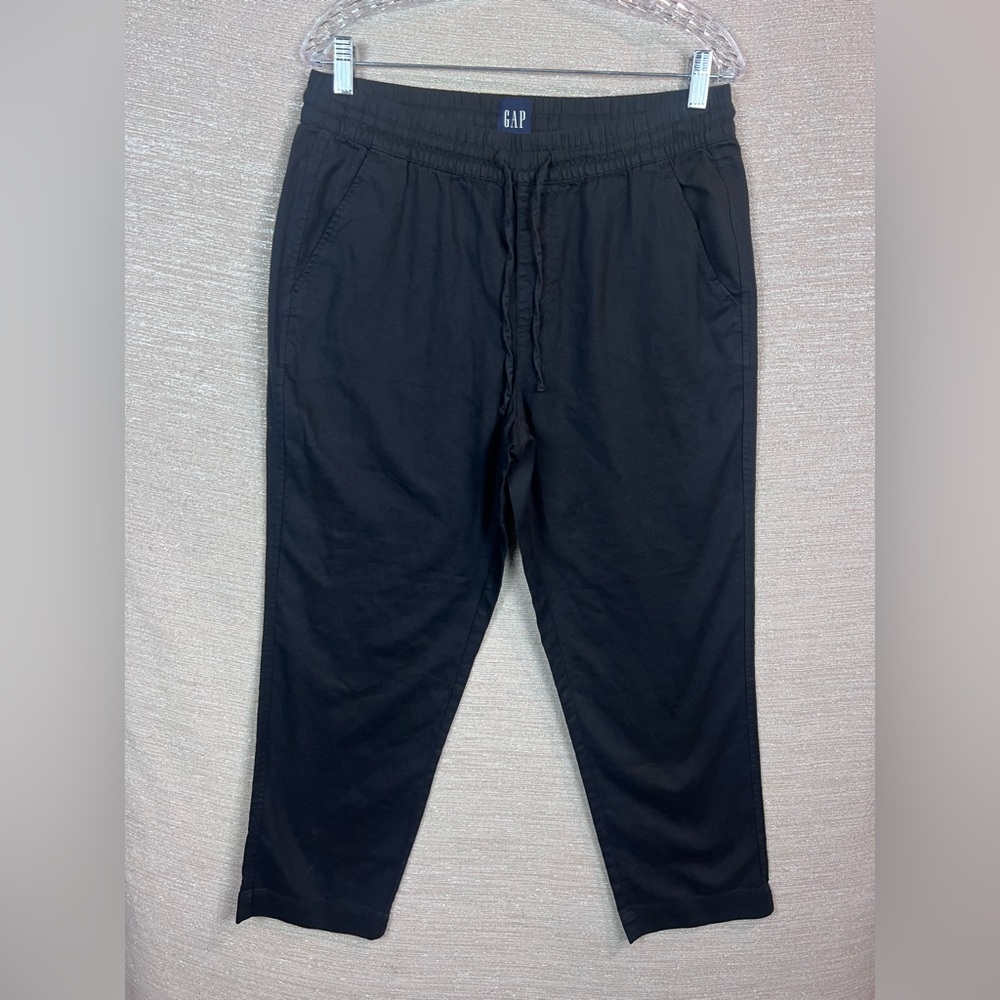 Gap Size M Relaxed Drawstring High Rise Straight Pull On Black Canvas Pants